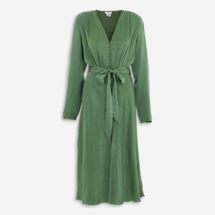 Green Satin Midi Dress  - Image 1 - please select to enlarge image