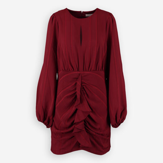 Burgundy Ruffle Mini Dress - Image 1 - please select to enlarge image