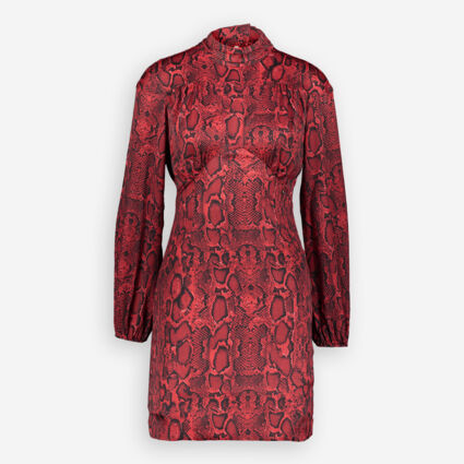 Red Snake Skin Patterned Occasion Dress  - Image 1 - please select to enlarge image