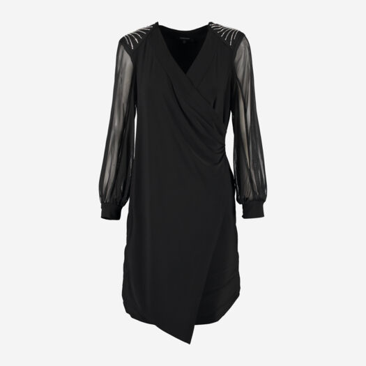 Black Long Sleeve Side Rouch Dress - Image 1 - please select to enlarge image