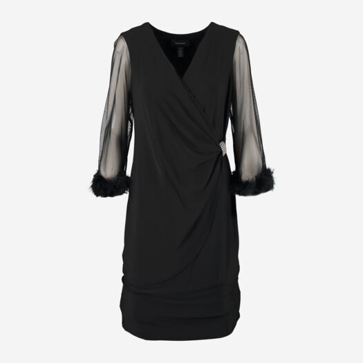 Black Midi Faux Feather Trim Dress - Image 1 - please select to enlarge image