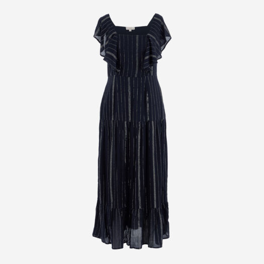 Black Silver Striped Flow Midi Dress - Image 1 - please select to enlarge image