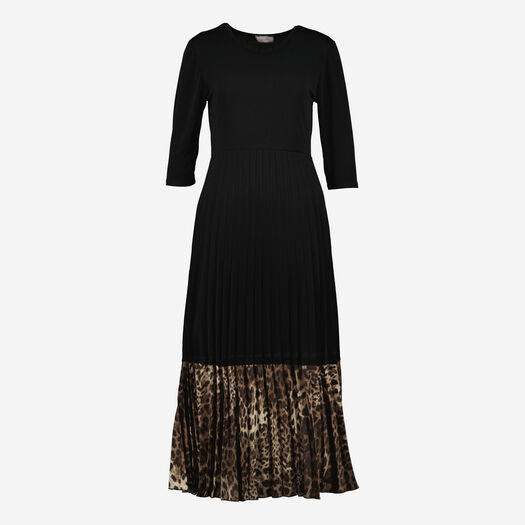 Black Leopard Pattern Pleat Skirt Maxi Dress - Image 1 - please select to enlarge image