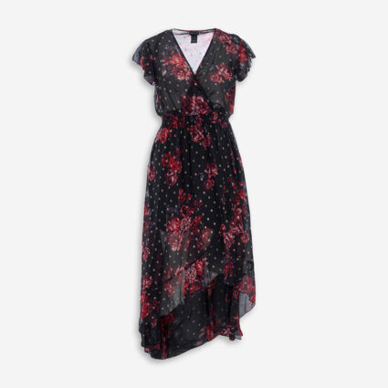 Black & Red Floral Pattern Dress  - Image 1 - please select to enlarge image