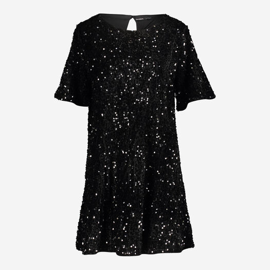 Black Velvet Sequin Midi Dress - Image 1 - please select to enlarge image