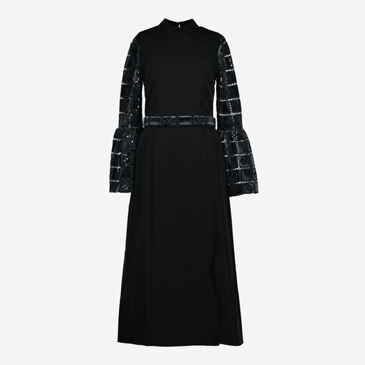 Black Lace Velvet Patterned Dress - Image 1 - please select to enlarge image