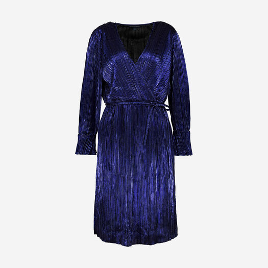 Blue Metallic Pleated Dress - Image 1 - please select to enlarge image