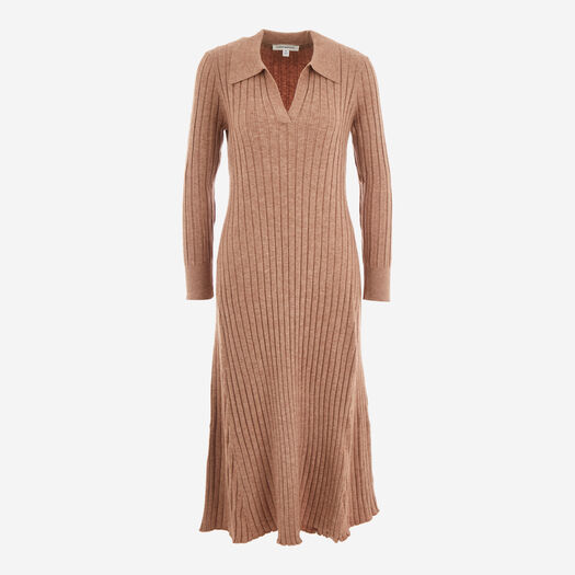 Brown Rib Knit Midi Dress - Image 1 - please select to enlarge image