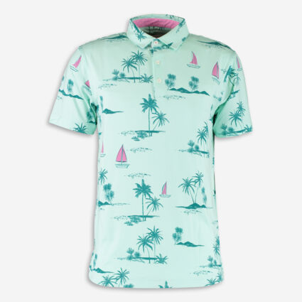 Green Tropical Boats Polo Shirt   - Image 1 - please select to enlarge image