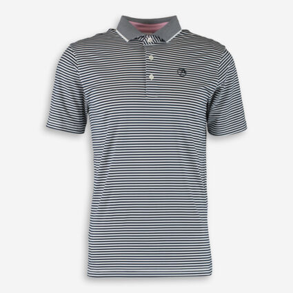 Navy & White Stripe Stretch Polo Shirt - Image 1 - please select to enlarge image