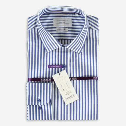 Navy & White Striped Formal Shirt - Image 1 - please select to enlarge image