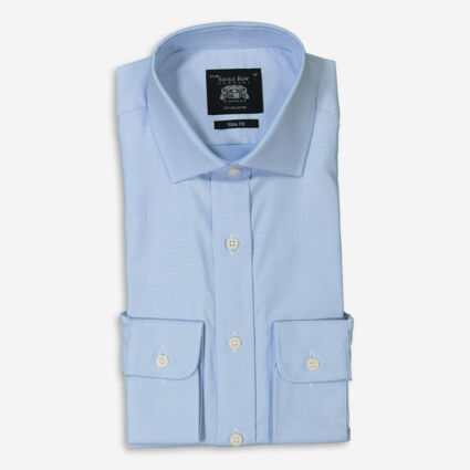 Sky Blue Twill Formal Plain Shirt - Image 1 - please select to enlarge image