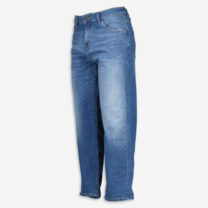 Blue Distressed Straight Jeans  - Image 1 - please select to enlarge image