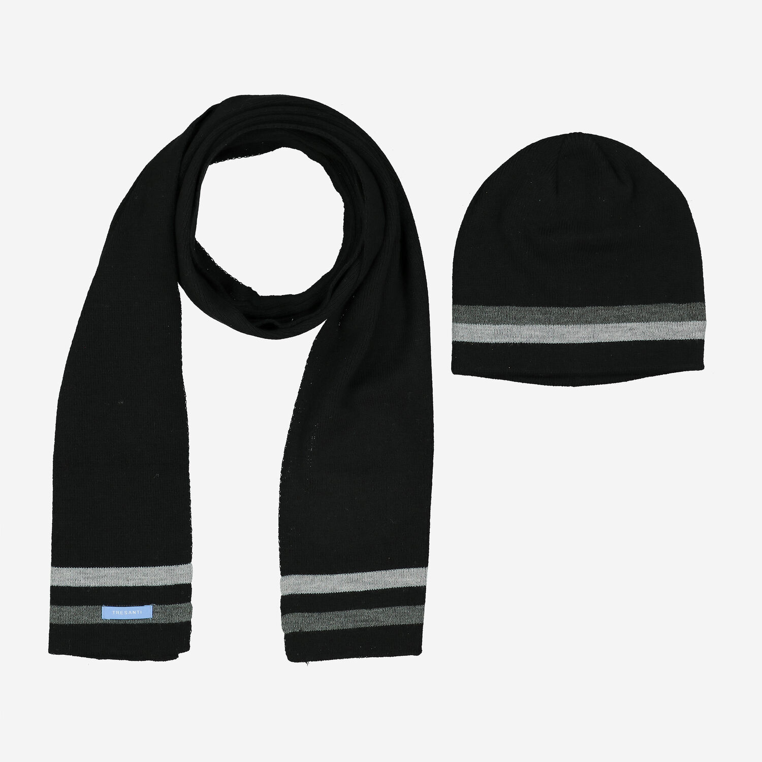Two Pack Black Striped Hat Scarf Set TK Maxx UK