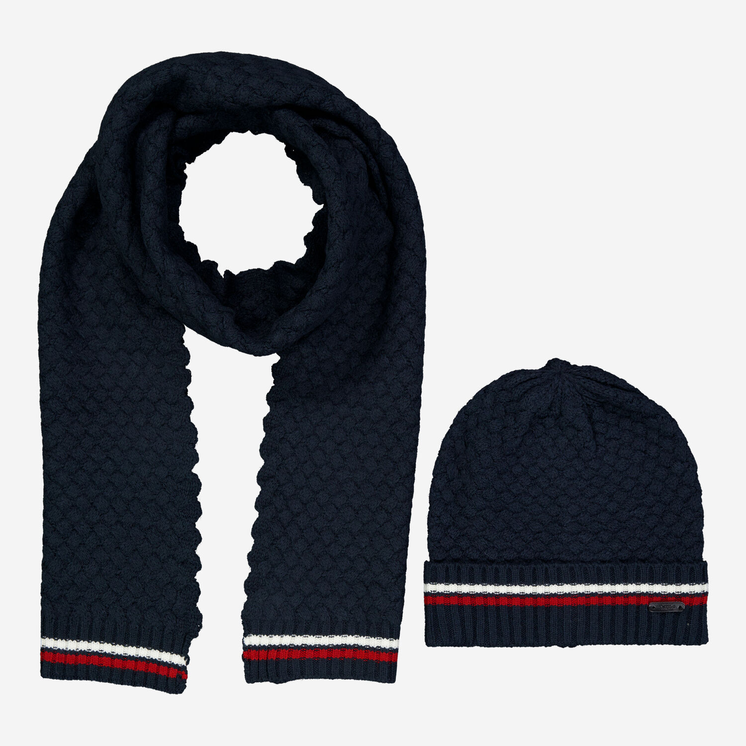 Navy Blue Knitted Scarf Beanie Set 25x180cm TK Maxx UK