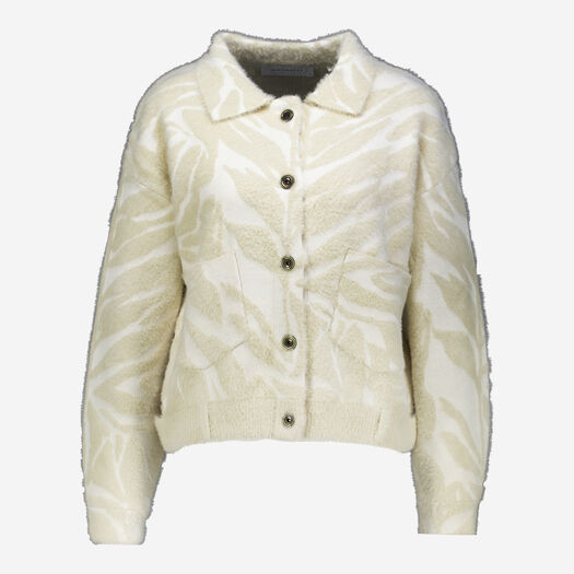 Beige-weißes Shacket mit langen Fasern - Bild 1 - bitte auswählen, um das Bild zu vergrößern