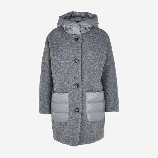 Grauer wattierter Mantel mit Bouclé - Bild 1 - bitte auswählen, um das Bild zu vergrößern