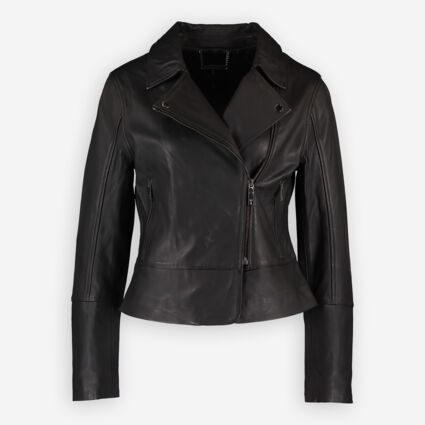 Black Leather Minimal Biker Jacket - Image 1 - please select to enlarge image