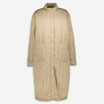 Tan Longline Quilted Coat  - Image 1 - please select to enlarge image