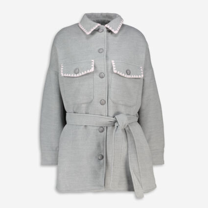 Grey Pink Hem Detailed Coat  - Image 1 - please select to enlarge image