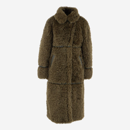 Olive Curly Faux Fur Coat - Image 1 - please select to enlarge image