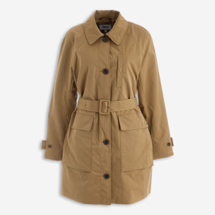 Camel Brown Sleeve Logo Trench Coat  - Image 1 - please select to enlarge image