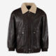 Brown Leather Sherpa Collar Jacket - Image 1 - please select to enlarge image