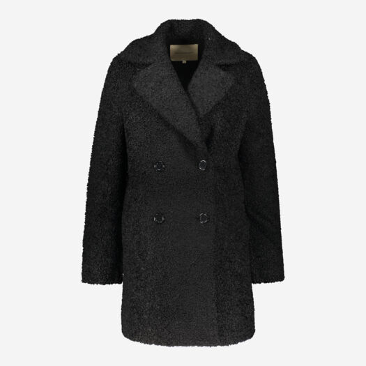 Black Button Fasten Teddy Coat  - Image 1 - please select to enlarge image