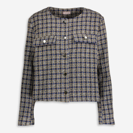 Navy Boucle Check Jacket - Image 1 - please select to enlarge image