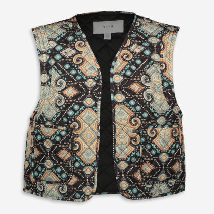 Black Patterned Quilted Vest - Image 1 - please select to enlarge image