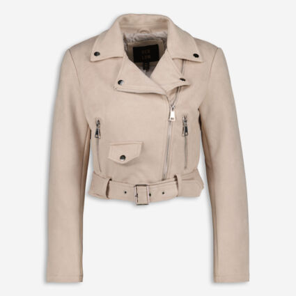 Stone Beige Biker Jacket - Image 1 - please select to enlarge image