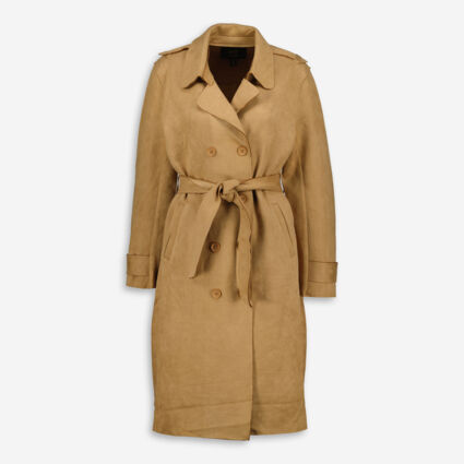 Camel Faux Suede Trench Coat  - Image 1 - please select to enlarge image