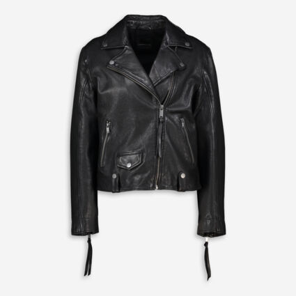 Black Zip Fastening Leather Jacket - Image 1 - please select to enlarge image