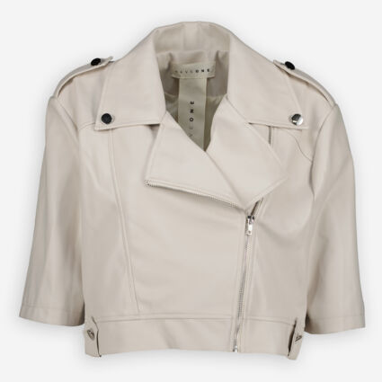 Cream Pleather Cropped Jacket  - Image 1 - please select to enlarge image