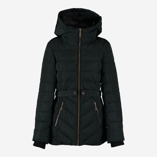 Dark Green Ribbed Belted Padded Jacket  - Image 1 - please select to enlarge image