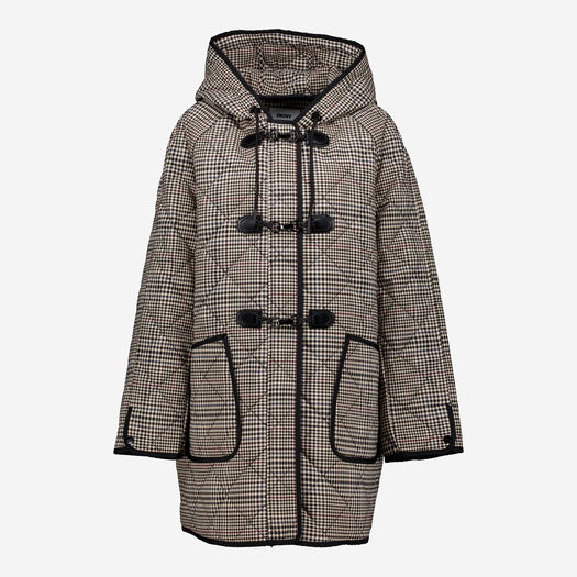 Beige & Black Plaid Quilted Coat - Image 1 - please select to enlarge image