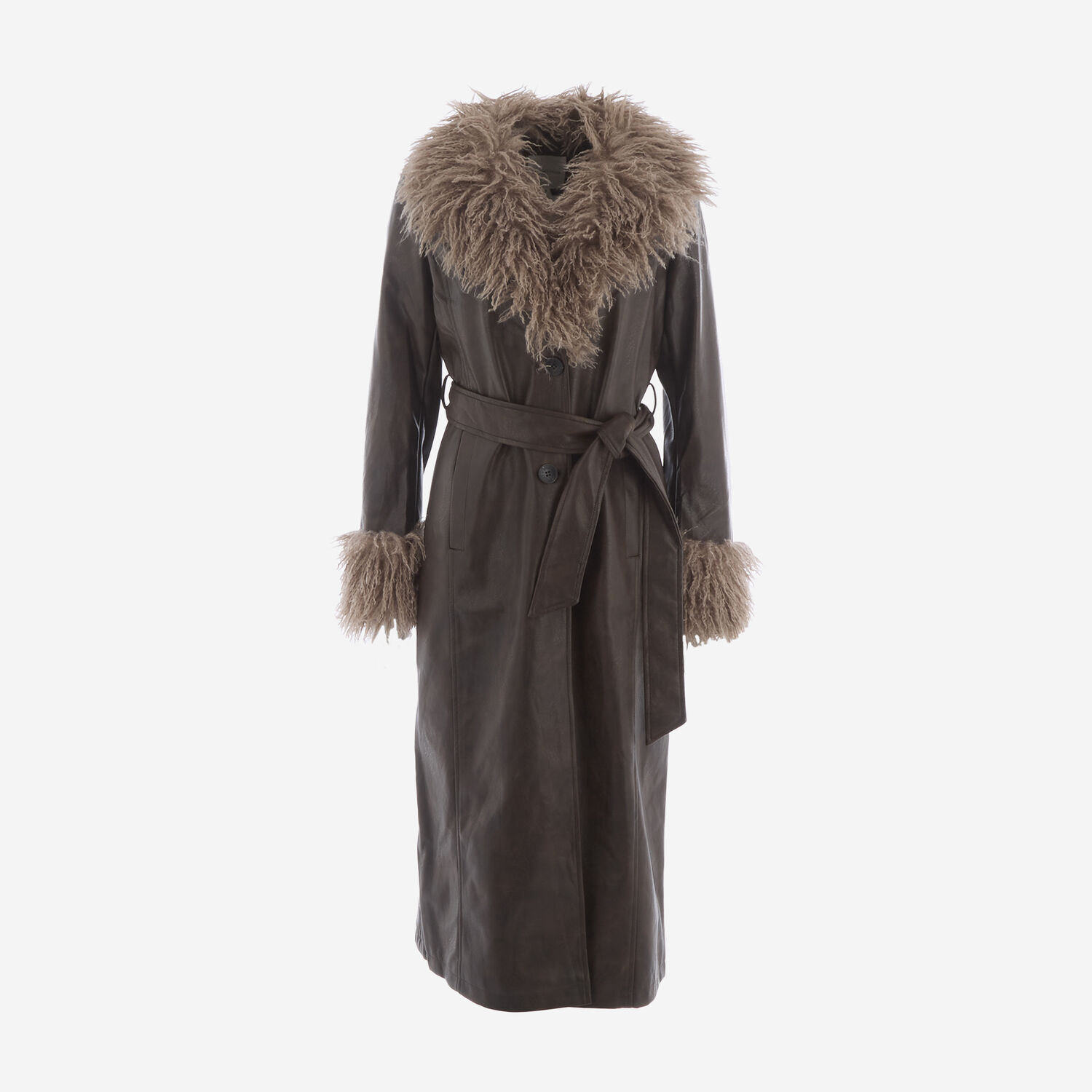 Brown Grained Faux Fur Coat