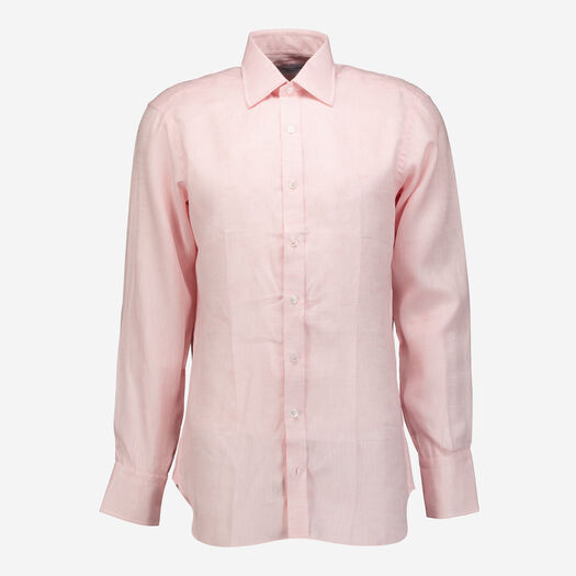 Pink Linen Regular Formal Shirt Made In UK - Image 1 - please select to enlarge image