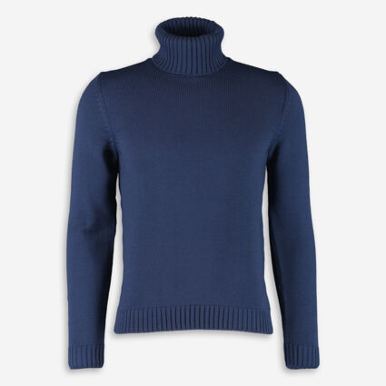 Blue Uomo Wool Roll Neck Jumper - Image 1 - please select to enlarge image