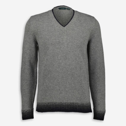 Grey & Black Trim Wool Jumper - Image 1 - please select to enlarge image