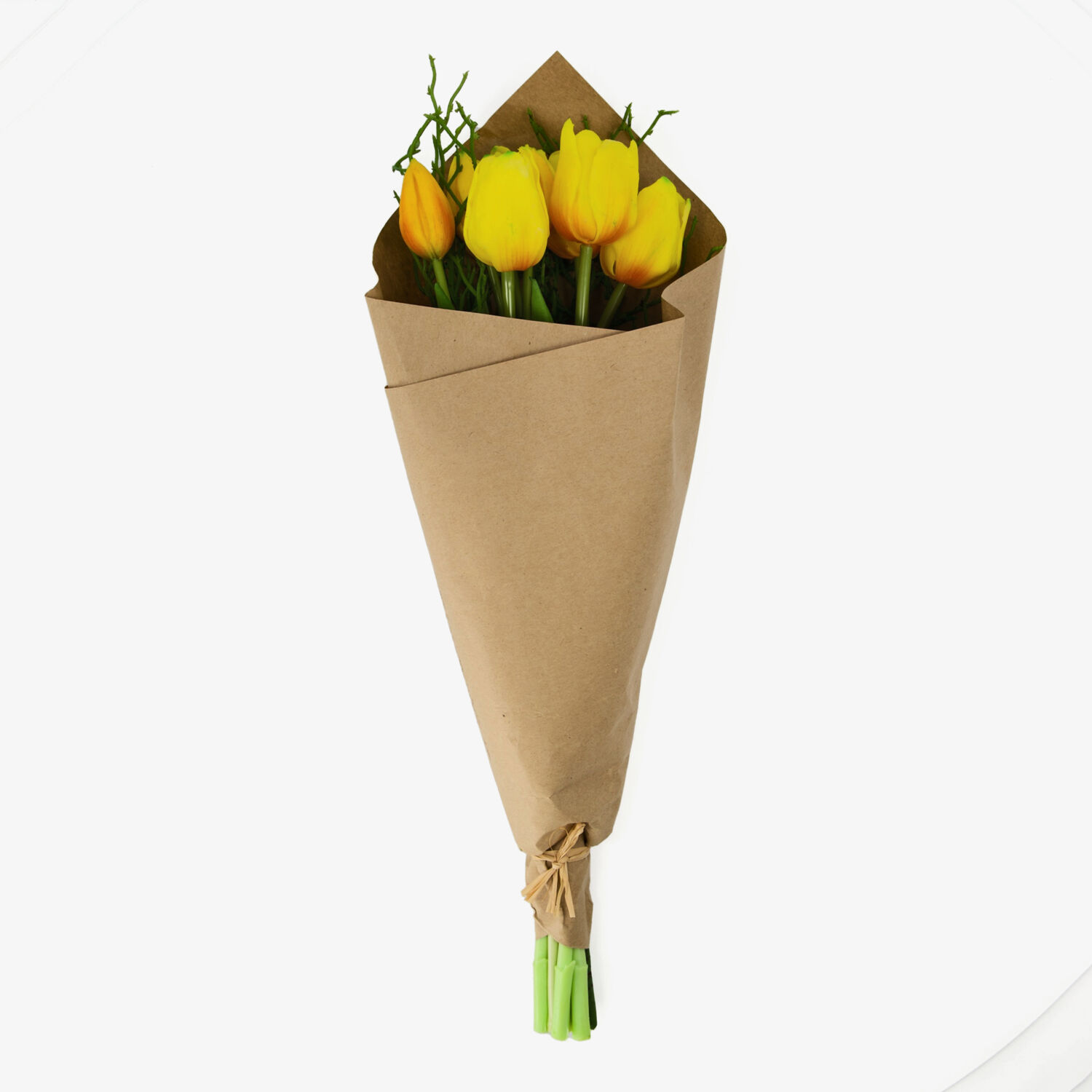 Gelber künstlicher Tulpenstrauß 45cm Maxx mit at Papierhülle TK 