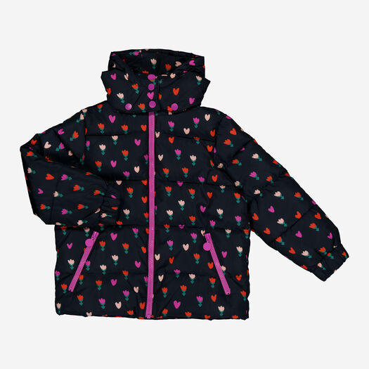 Dunkelblaue Outdoorjacke mit Blumenmuster - Bild 1 - bitte auswählen, um das Bild zu vergrößern