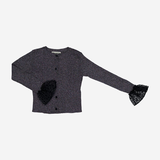 Silberfarbene Strickjacke mit Volantsaum - Bild 1 - bitte auswählen, um das Bild zu vergrößern