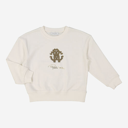 Roberto Cavalli White Embellished Logo Sweatshirt