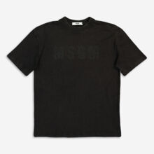 Black Distressed Logo Motif T Shirt