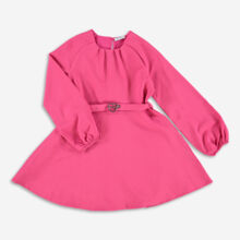 Pink Long Sleeve Belted Dress