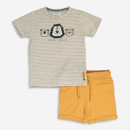 Two Piece White & Orange Stripe T Shirt & Shorts  - Image 1 - please select to enlarge image
