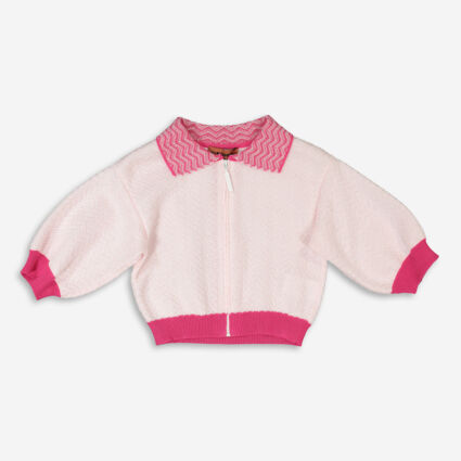 Pink Zip Knit Cardigan  - Image 1 - please select to enlarge image