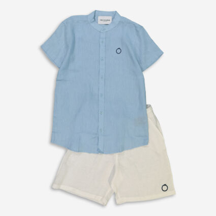 Blue Linen Shirt & White Shorts Set - Image 1 - please select to enlarge image