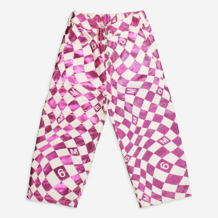 White & Pink Diamond Check Jeans - Image 1 - please select to enlarge image